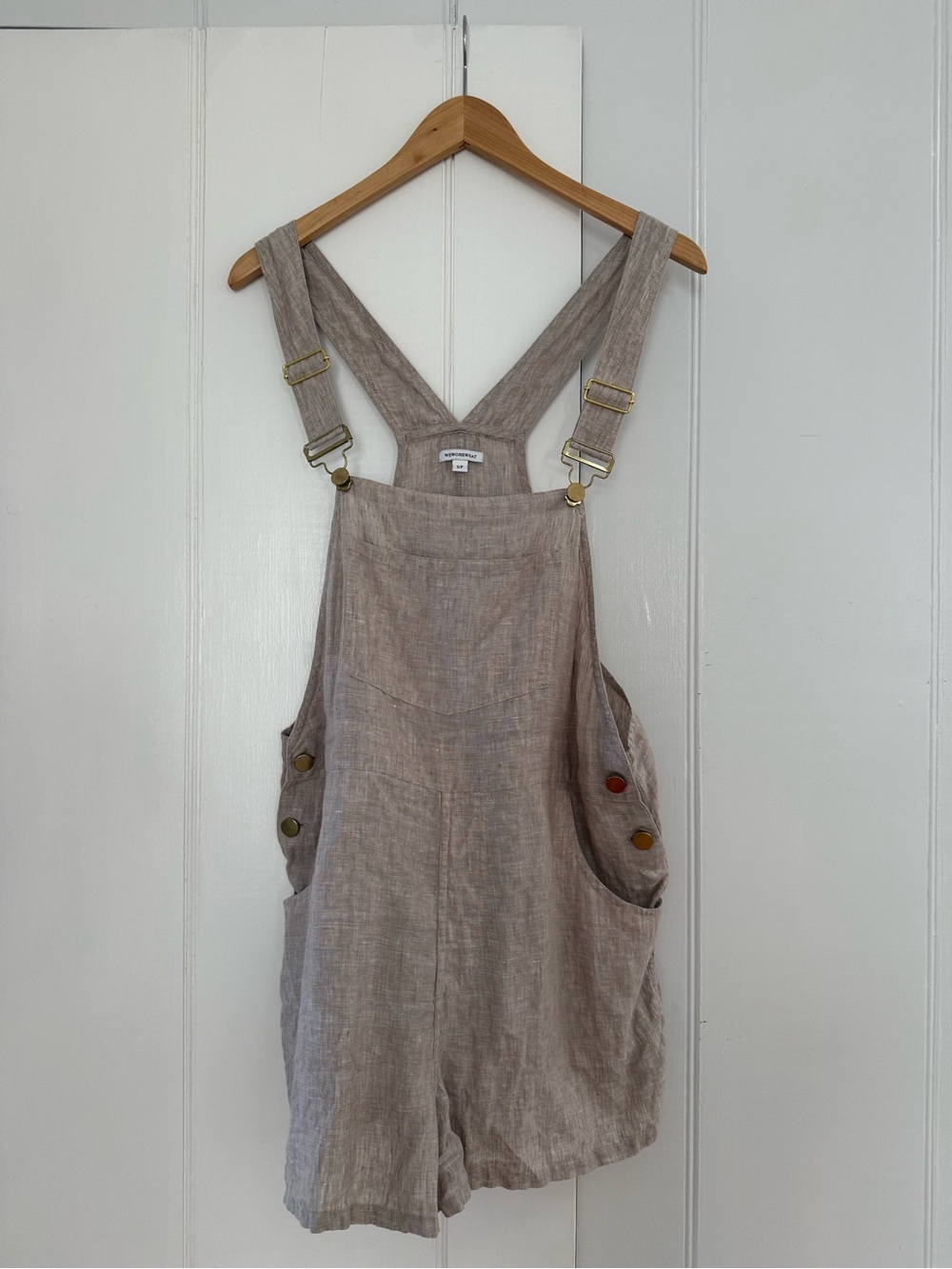 WeWoreWhat Linen Overall Romper in Light Taupe